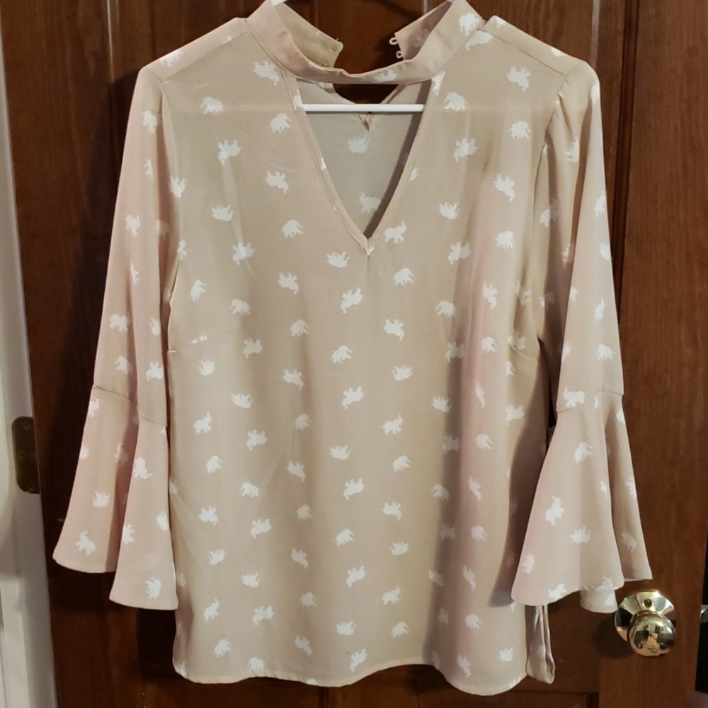 Bell Sleeve Blouse with Elephant Print